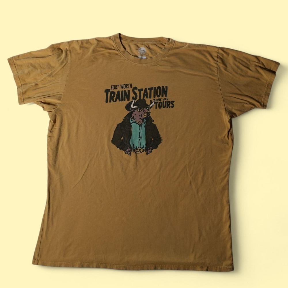 The Duck Company Fort Worth Train Station Tee Mens 2XL Tan Excellent Graphic